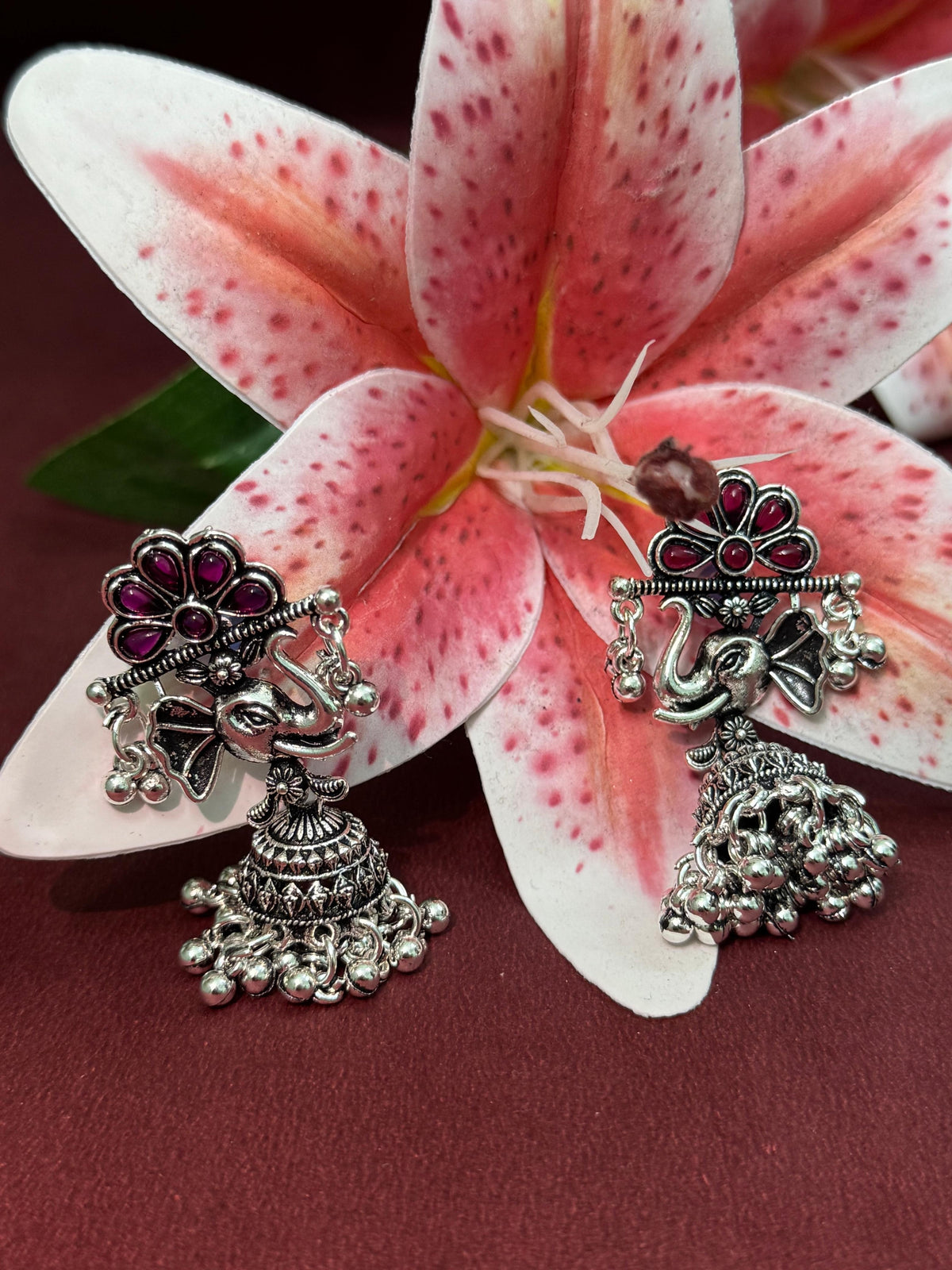 Aurea Royal Elephant Ruby Jhumka Earrings