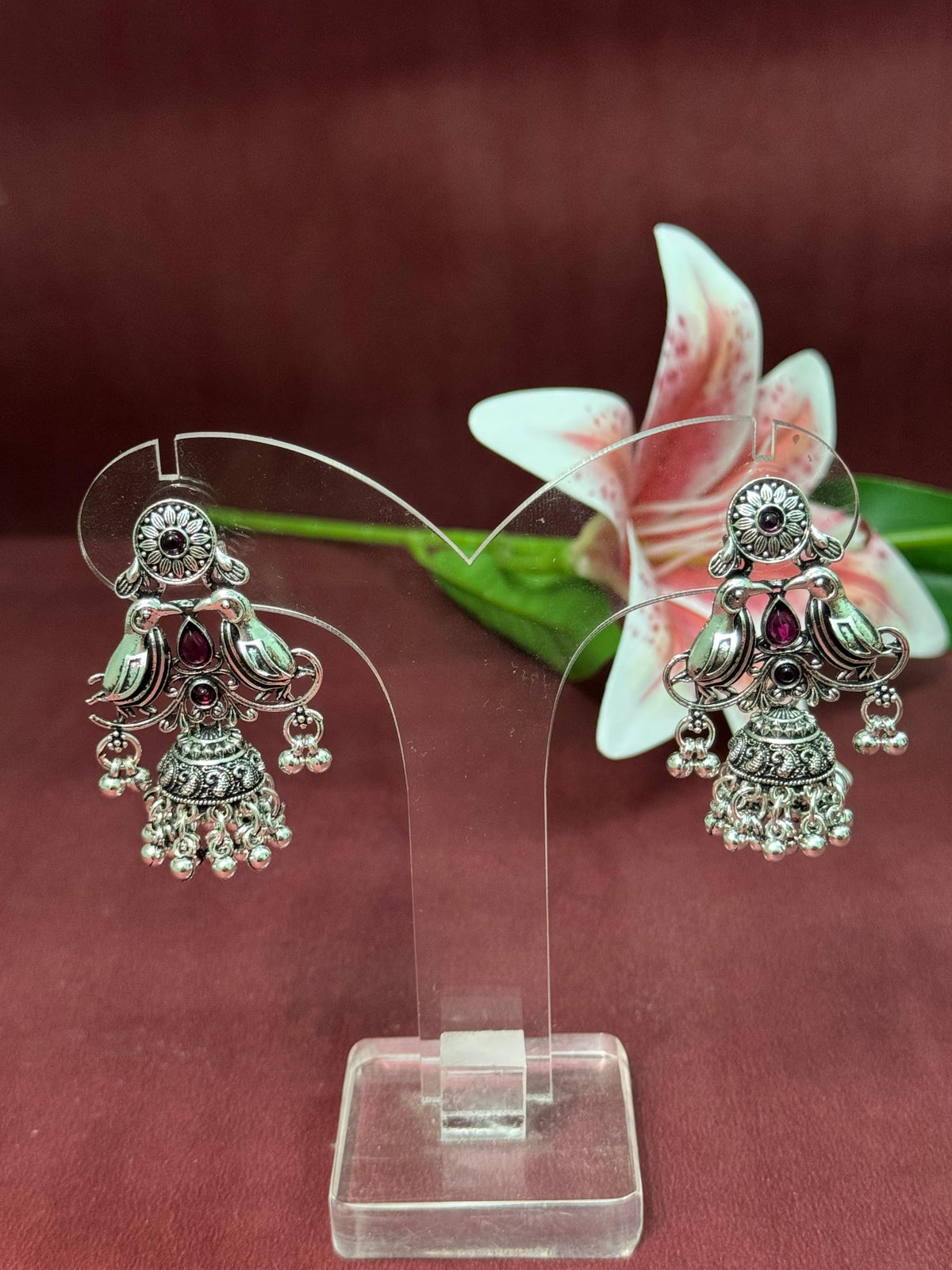 Aurea Royal Peacock Ruby Jhumka Earrings