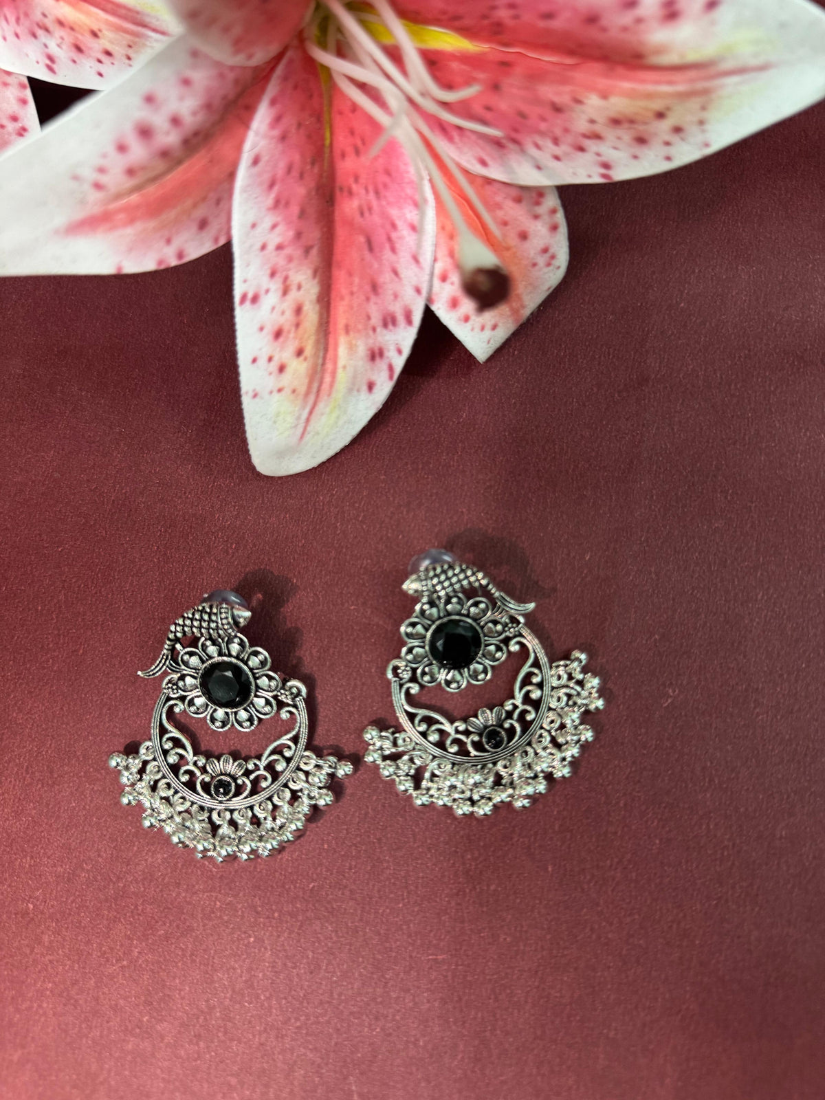 Aurea Midnight Peacock Chandbali Earrings