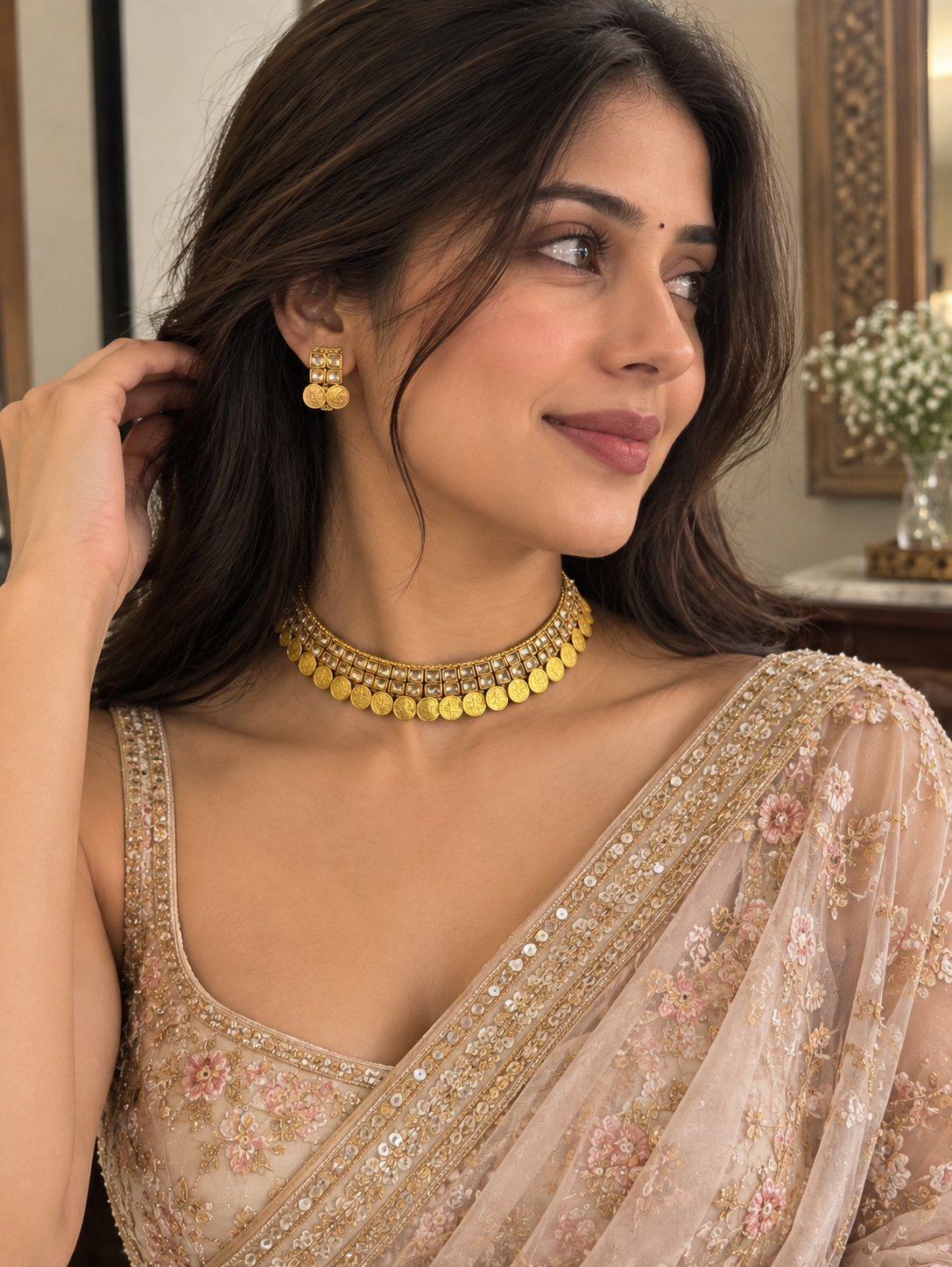 Aurea Royal Coin Drop Gold-Tone Choker Necklace Set