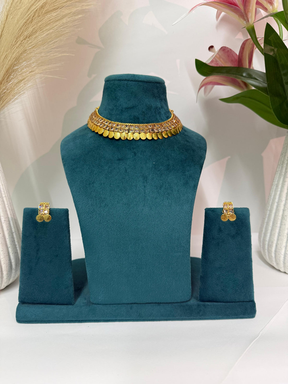 Aurea Royal Coin Drop Gold-Tone Choker Necklace Set