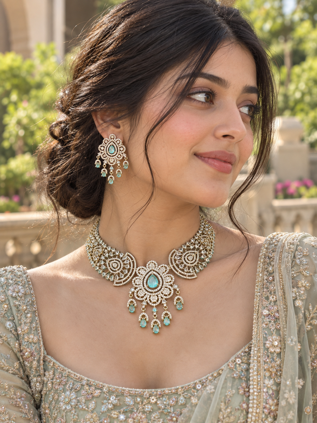 AURÉA Aqua Royale American Diamond Choker Set