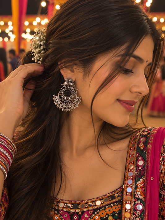 Aurea Midnight Peacock Chandbali Earrings