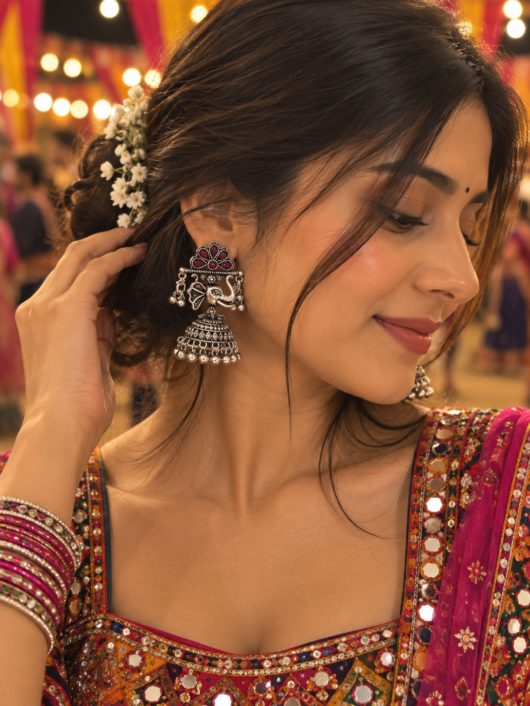 Aurea Royal Elephant Ruby Jhumka Earrings