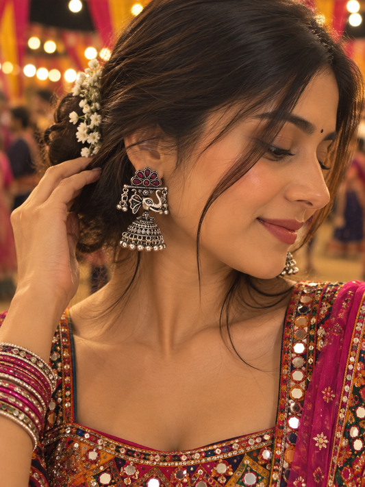 Aurea Royal Elephant Ruby Jhumka Earrings