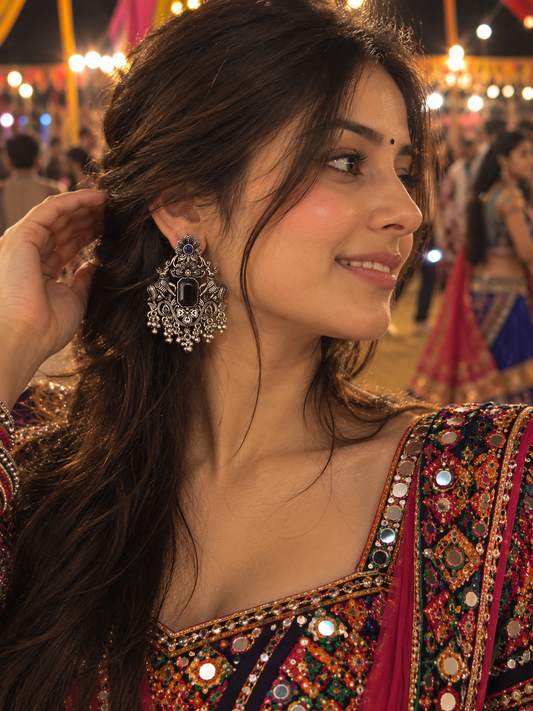 Aurea Royal Blue Chandbali Statement Earrings