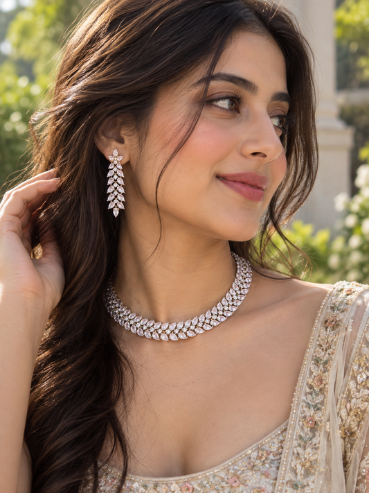 AURÉA Pearl Glow American Diamond Necklace Set