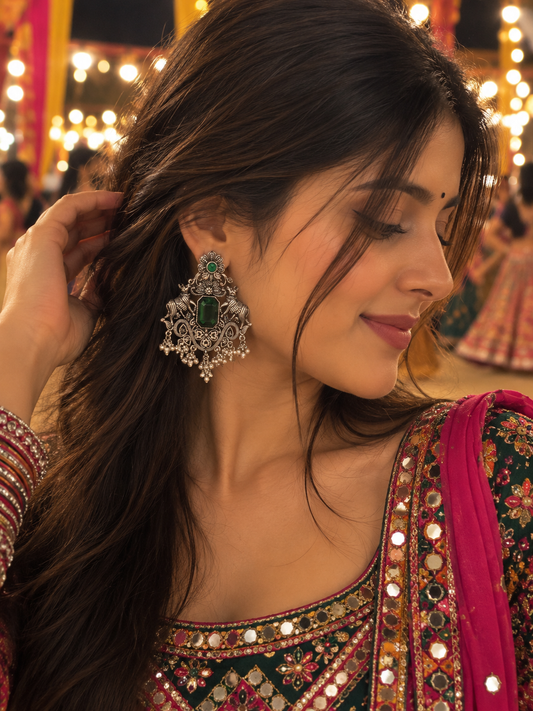 Aurea Emerald Peacock Navratri Earrings