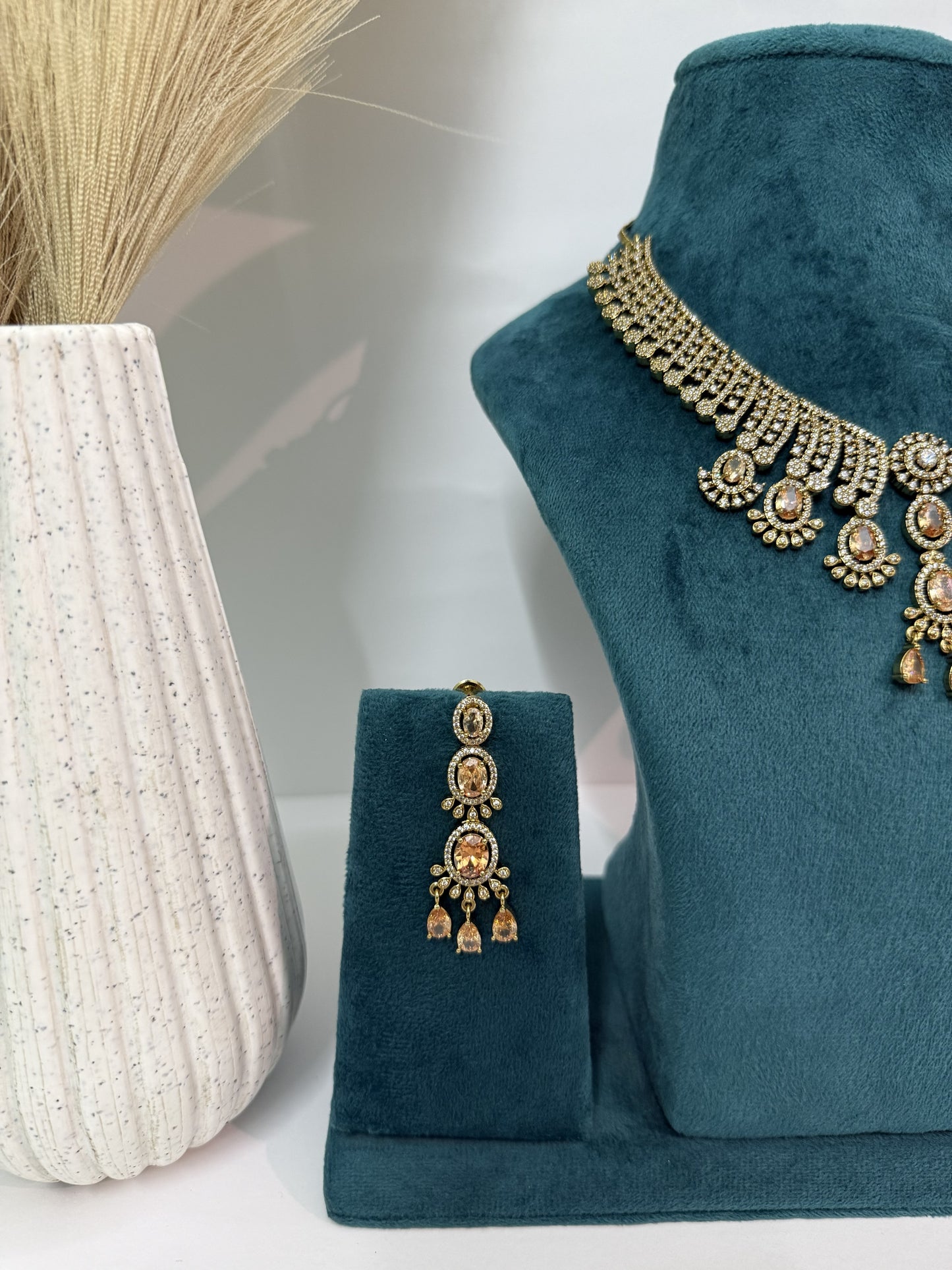 Aurea Regal Champagne AD Necklace Set