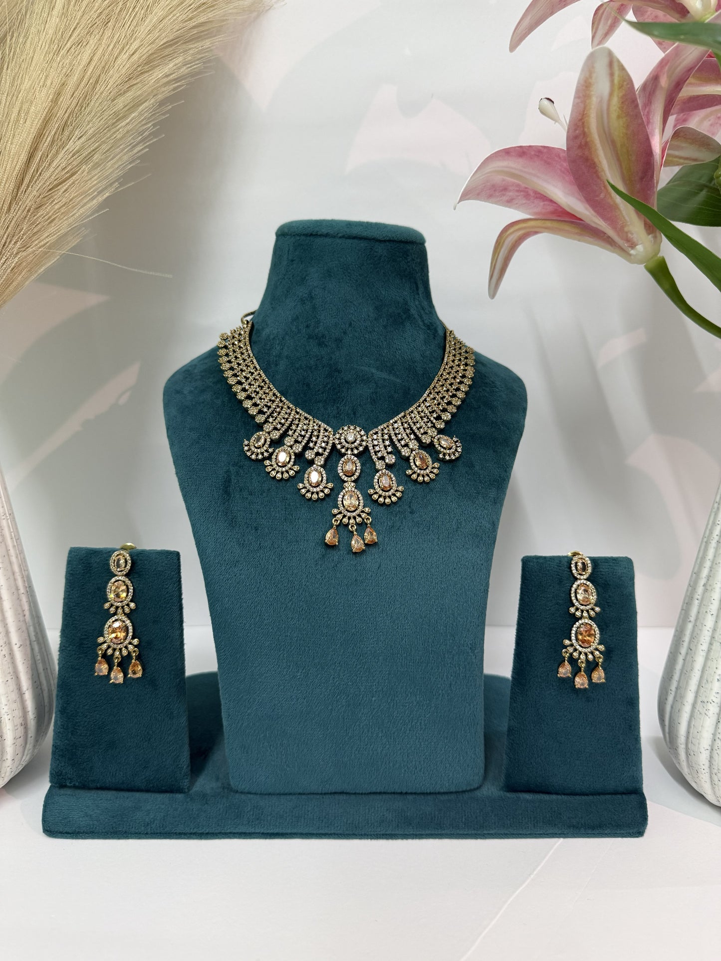 Aurea Regal Champagne AD Necklace Set