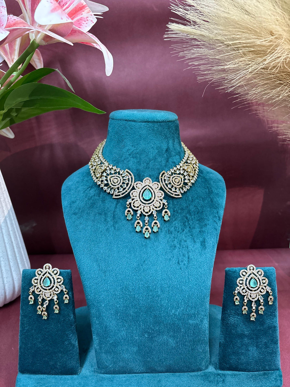 AURÉA Aqua Royale American Diamond Choker Set