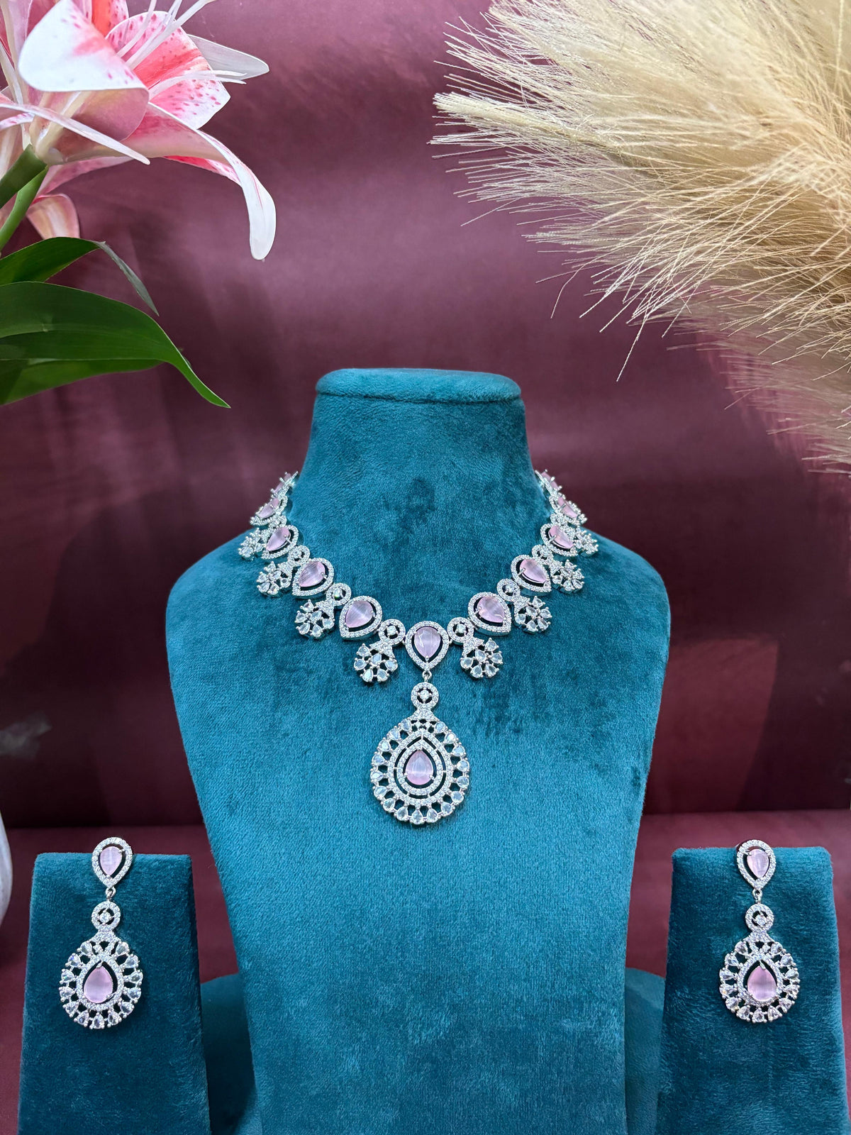 AURÉA Lavender Teardrop American Diamond Necklace Set
