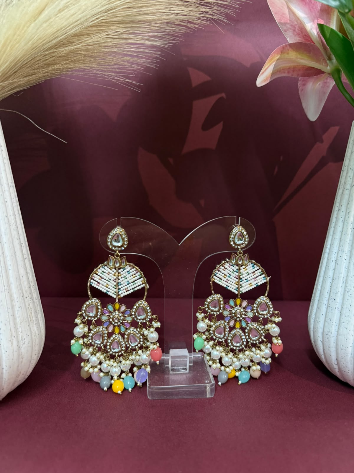 Aurea Royal Multicolour Pearl & Beaded Statement Earrings