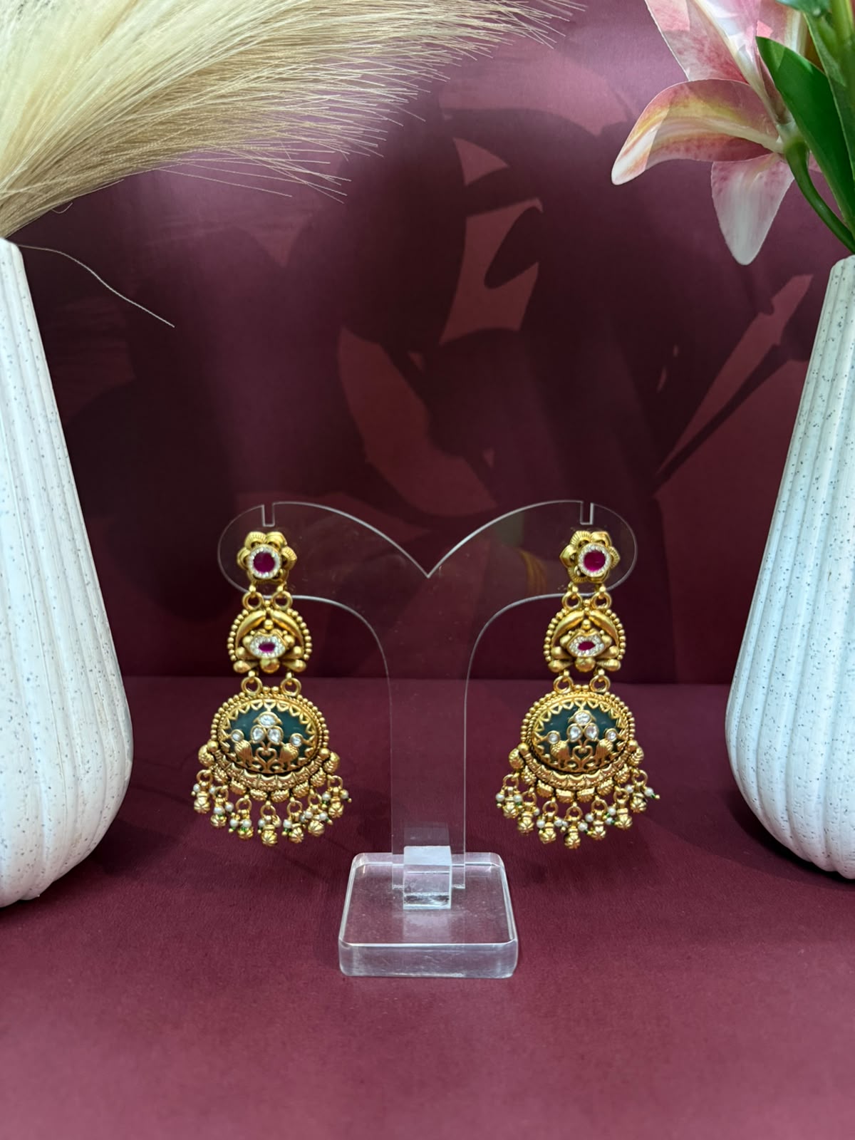 Aurea Royal Ruby-Style Jhumka Statement Earrings