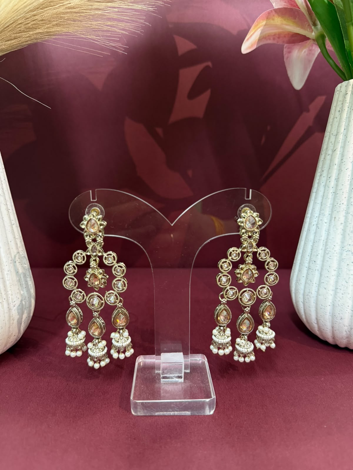 Aurea Royal Pearl Drop Gold-Tone Chandelier Earrings
