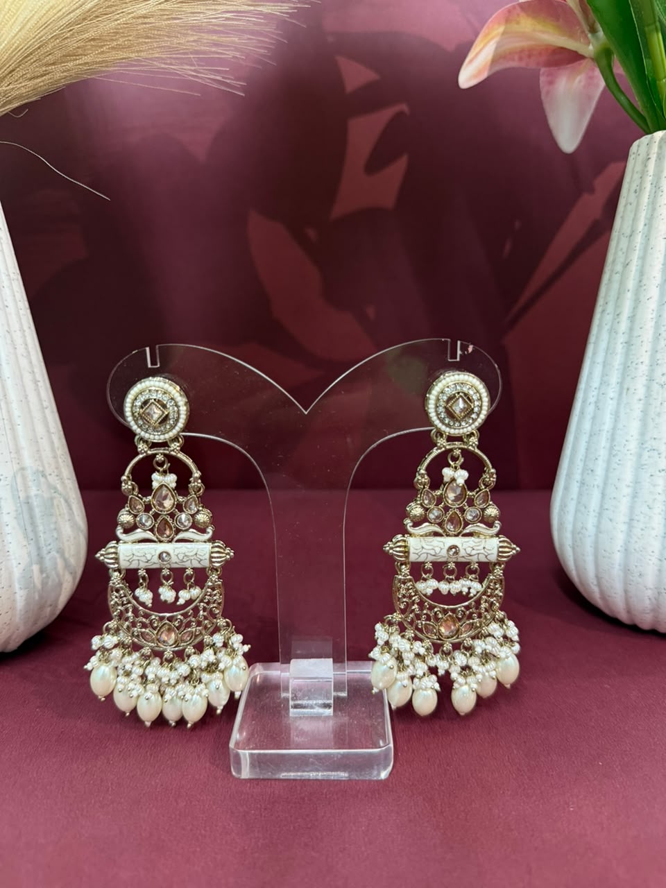 Aurea Royal Pearl Cascade Gold-Tone Chandelier Earrings