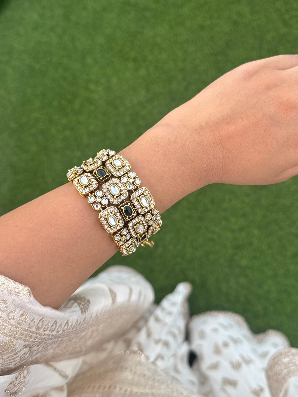 Royal Black & White Kundan Statement Bracelet