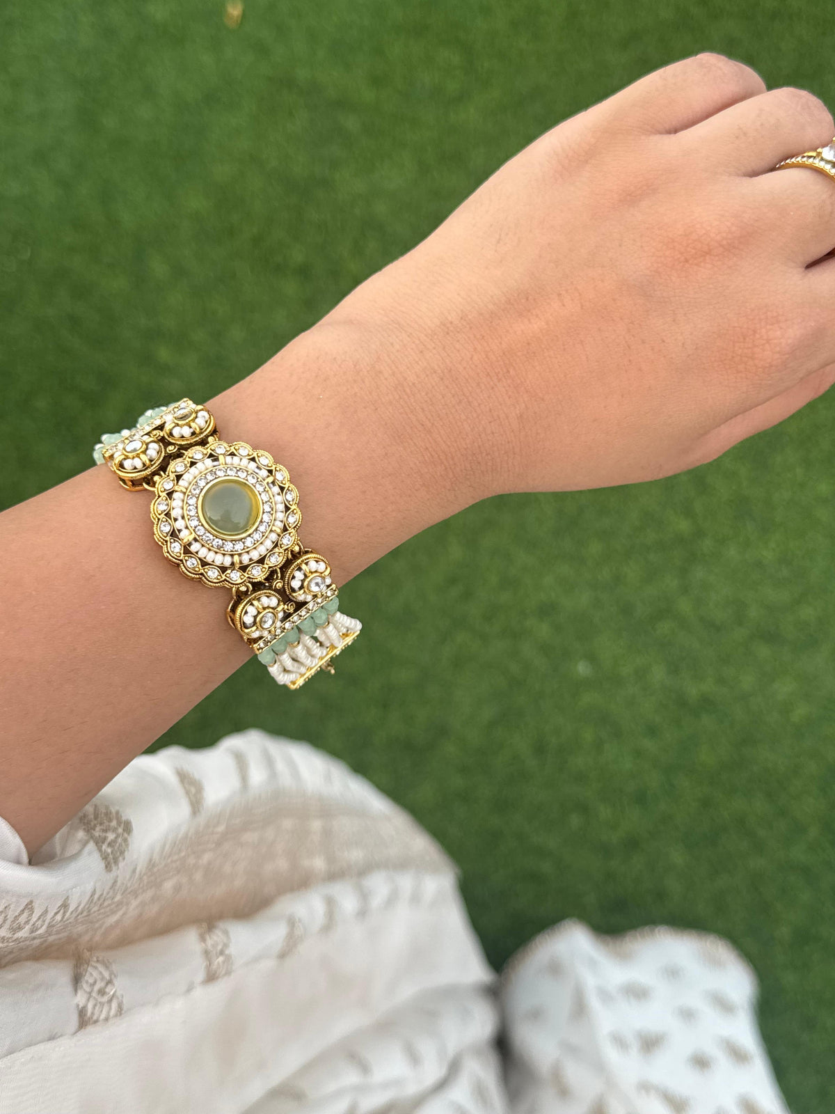 Mint Green Kundan Statement Bracelet
